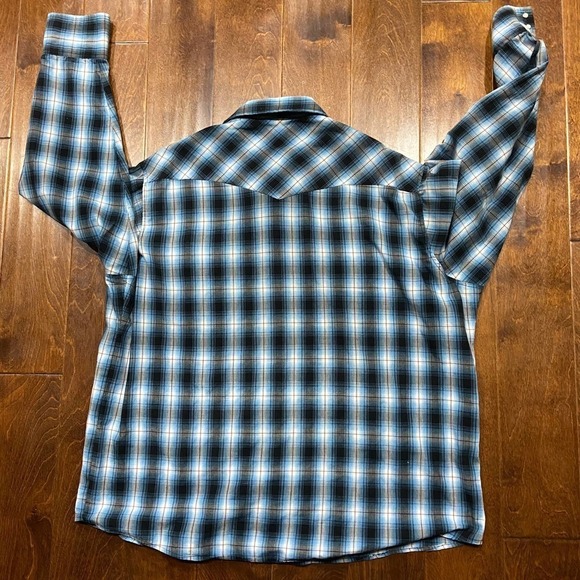 Wrangler Western Ranch Pearl Snap Plaid Blue White Red Men's Size XXL - Picture 5 of 7